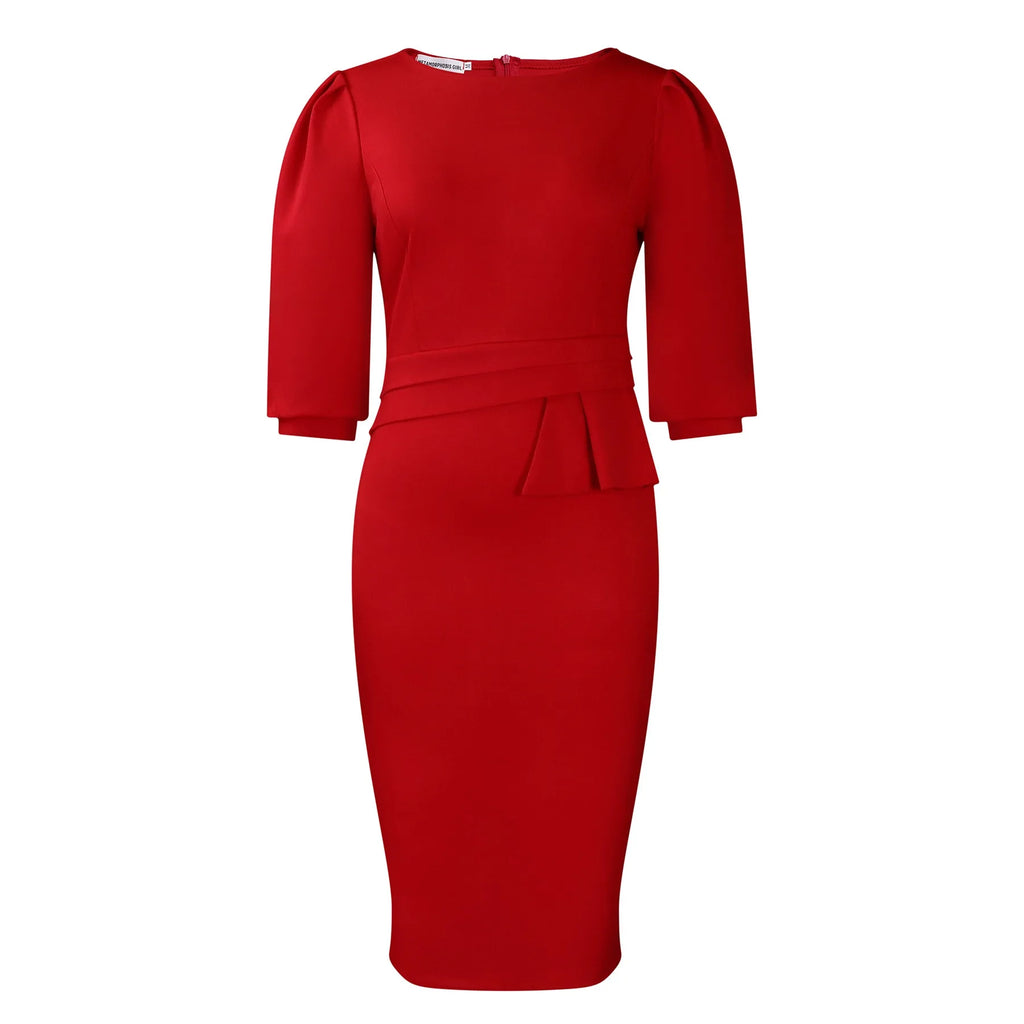 Elegant Office Dresses for Women O Neck Half Sleeve Sheath Package Hips Formal Business Work Wear Vestidos Mujer Dress Clothes