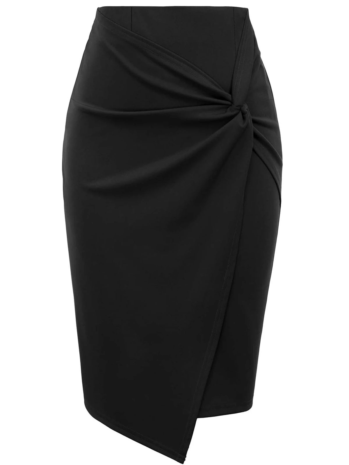 Women Wear to Work Pencil Skirts for Women Elastic High Waist Wrap Twist Front Knee Length Bodycon Skirt
