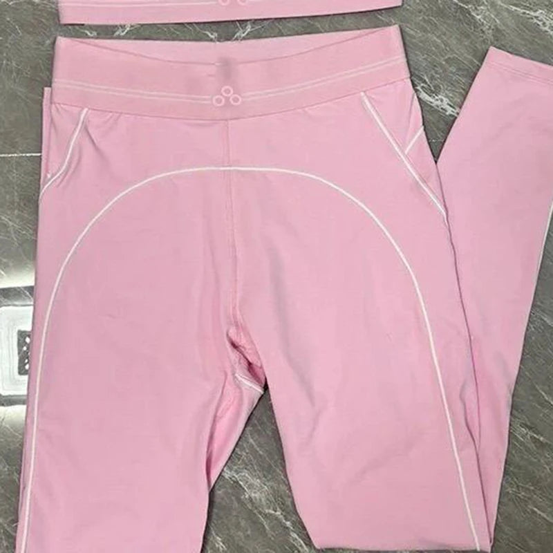 Women Seamless Yoga Pilates Sportswear Set High Waisted Training Running Fitness Vest and Tights Two Piece Activewear